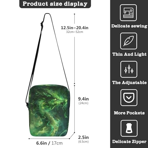 Crossbody Bag Neon Glowing Green Flame Dragon Messenger Bag for Women Men Purse Shoulder Bag Satchel Bag with Adjustable Strap 214B59503