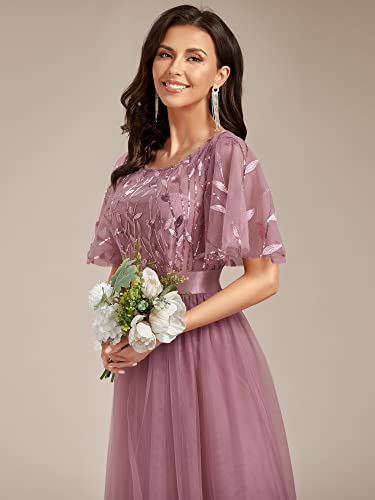 Image of Ever-Pretty Sequin Formal Prom Dresses for Women Ruffle Sleeves Empire Waist A-Line Long Mother of Bride Dress 00904