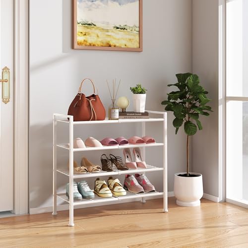 Image of 4-Tier Shoe Rack,Metal White Shoe Storage Organizer Shelf for Closet,Entryway,Hallway,Dorm (White, 4 Tier)