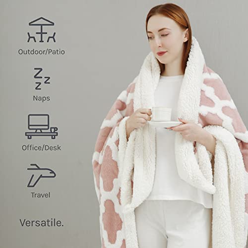 Soft Sherpa Shaggy Fleece Blanket Pink - Fuzzy Fluffy Super Soft Furry Plush Decorative Blanket Dual Sided Throw Size Fit Couch Sofa Thick Warm Cozy Blanket, Quatrefoil Pattern 50X60 Inches，420Gsm #TOP3