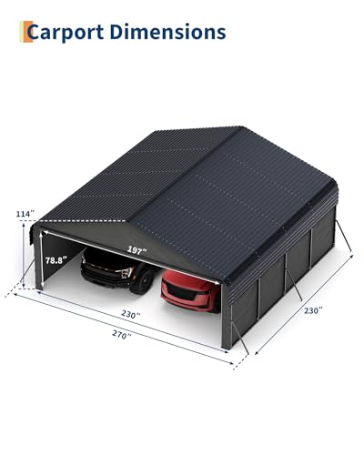Image of Garvee 20'X20'X10' Metal Carport for 2 Cars, Enclosed Car Ports with Heavy Duty Steel Frame and 220 g Tarp, All-Weather Carport for Full-Size Pickup Trucks, Bass Boats, and Tractors