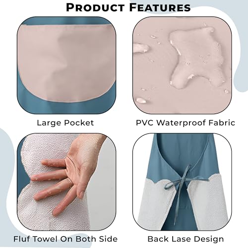 Image of Kraptick Kitchen Apron - Comfortable Cooking Waterproof Apron for Men and Women With Pocket and Side Coral Velvet for Wiping