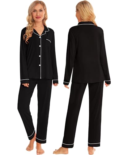 SWOMOG Family Christmas Pajamas Set Women & Men & Kids Long Sleeve Pj Set Party Sleepwear Button-Down Loungewear Set Women Black Medium3