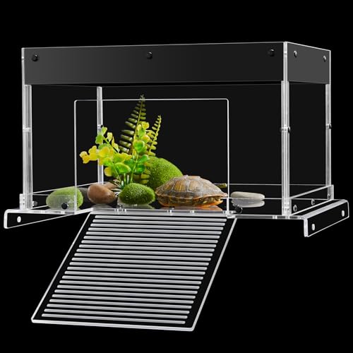 Upgraded Turtle Basking Platform & Dock - Acrylic Turtle Ramp, Non-Slip Surface & Easy-Climb Design - Fits 10-13 Inch Wide Tanks, 10/15/20/25/29/33/37/38/40/45/55 Gallon Aquariums
