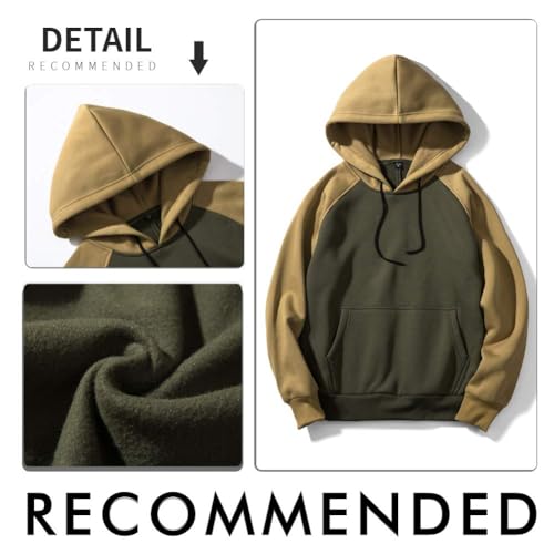 LBL Mens Contrast Hoodies Comfort Casual Pullover Sports Outwear Hooded Sweatshirts with Kanga Pocket Green L #39 — view 5