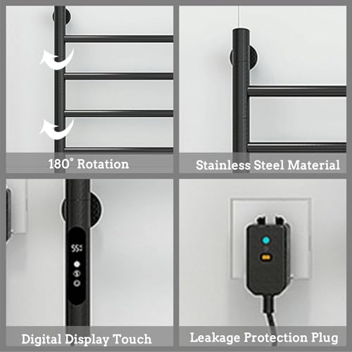 Chauffe-serviettes pivotant électrique mural avec minuterie LCD intégrée - 8