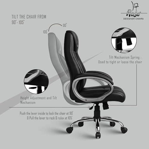 Image of ROSE Iran | 3-Year Brand Warranty | Comfortable High Back Chair | Adjustable Boss Chair for Home Office, Swivel Revolving Professional Executive (Black, Leatherette HB)