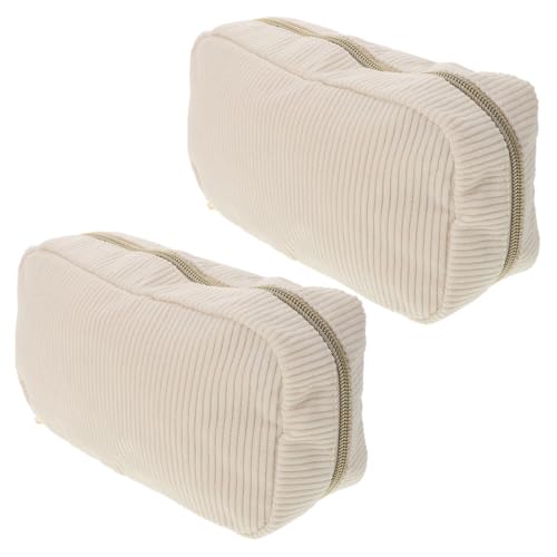 VILLCASE 2 Piezas Bolsa de Maquillaje Portátil para Mujer Diseño Espacioso y Material de Terciopelo Beige, Adecuado para Viaje y Camping, Organizador Versátil y Elegante