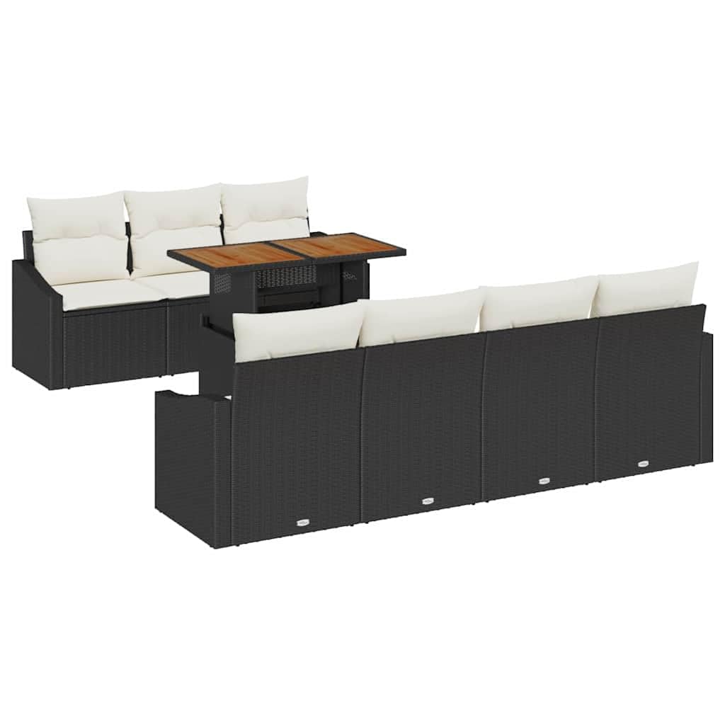 Sofá de jardín modular con espacio de almacenamiento, 8 piezas, muebles de jardín de polirratán, estructura de acero con recubrimiento en polvo, incluye mesa y bolsillos impermeables