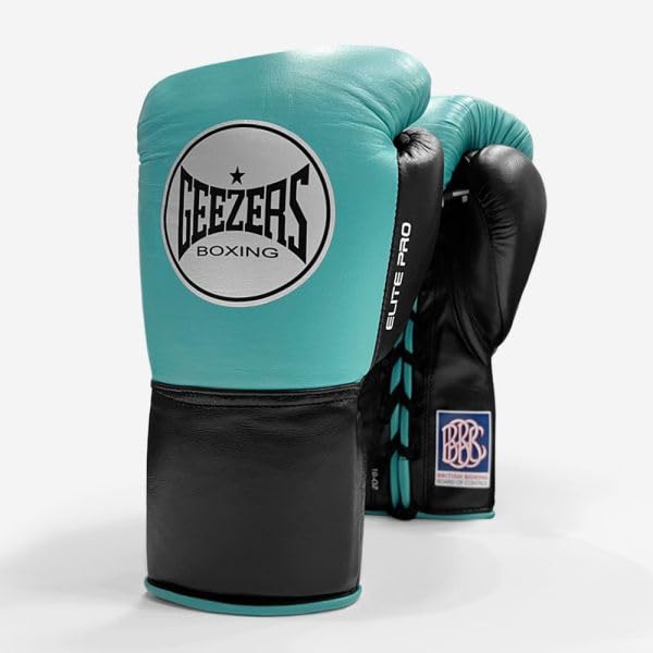 Geezers Boxing Elite Pro Special Edition Fight gloves, Premium Leather, Mens and Womens Fight Glove, Approved by the BBBofC for all professional fights. (Mint/Black, 8oz) โ image 1