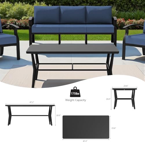 Image of Aluminum Patio Furniture Set with Rectangular Coffee Table, 5 Seats Outdoor Patio Conversation Sets w /5.1 inch Cushions,Patio Conversation Sets for Garden, Backyard, Porch-Navy