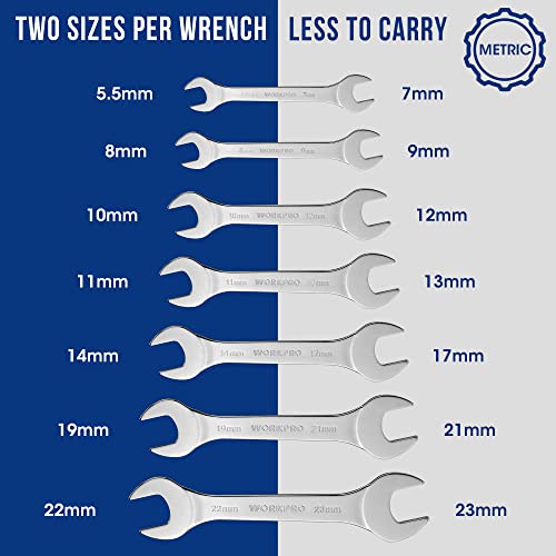 Workpro Metric Super-Thin Wrench Set, 7Pcs, 5.5 To 23 Mm, Ultra-Slim Open End Thin Wrenches Set With Roll-Up Organizer Pouch, For Thin Nuts, Narrow Spaces #TOP1