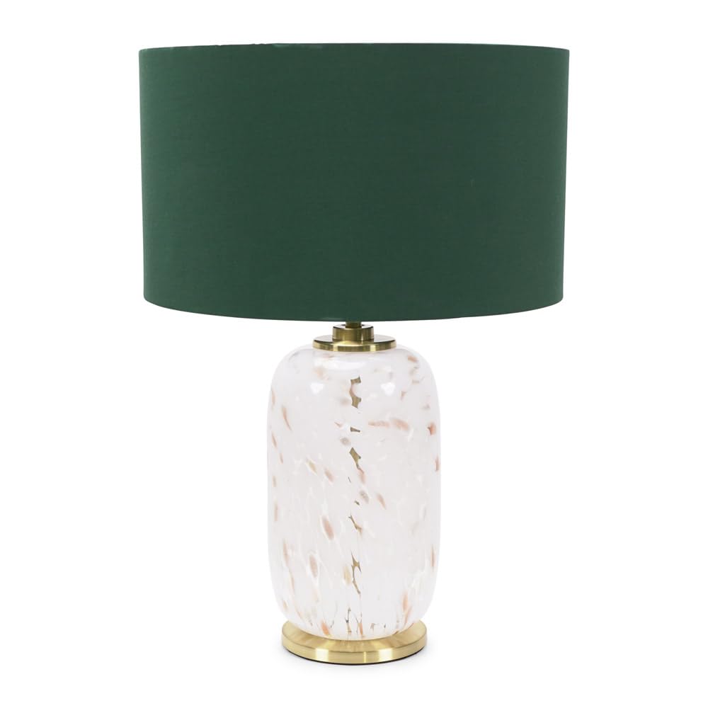 ValueLights | Gold Metal and White Confetti Glass Table Lamp with Forest Green Drum Lampshade | Home Décor, Bedside & Desk Lamp