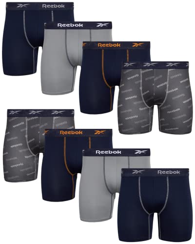 Reebok Men's Boxer Briefs – 8 Pack Ultrasoft Stretch Performance Boxers for Men - Active Sport Mens Underwear Pack (S-XL), Size Large, Navy/Grey/Print