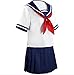 Japanese Schoolgirl Sailor Uniform Cosplay Costume, White Top with Red Scarf and Blue Pleated Skirt Set for Women