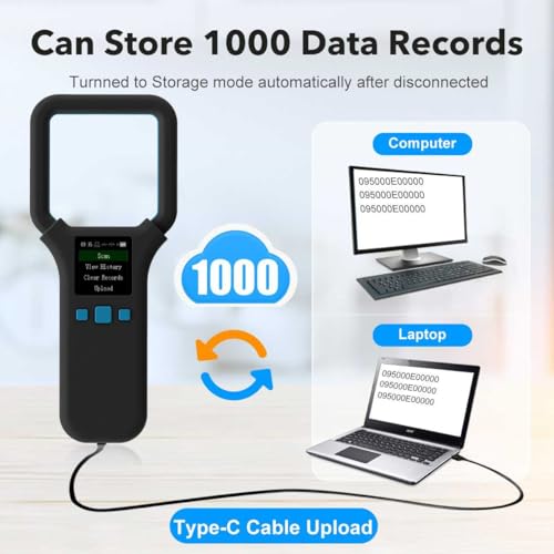 Image of Pet Microchip Scanner RFID 134.2Mhz /125Khz FDX-B(ISO 11784 /11785) Chip Reader 1000 Data Records Animal Universal Microchip Tag Reader Scanner with 1.44 inch TFT Screen