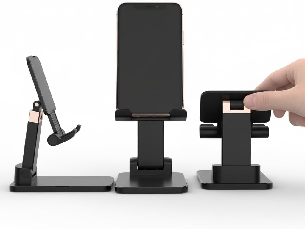 Phone and Tablet Stand, Adjustable Desktop Holder | Foldable Design, Stable Base, Compatible with iPhone, iPad and Android Devices