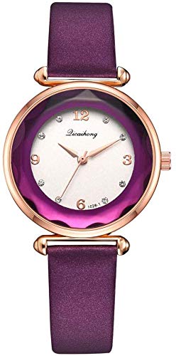 Damenuhr Quarz-Armbanduhr mit Edelsteinschliff, rundes Zifferblatt und Lederarmband für Elegante Frauen