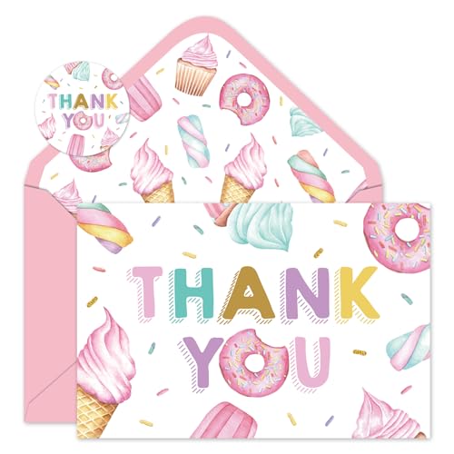 Cartes de remerciement rose Whaline lot de 24 avec enveloppes