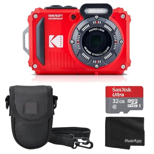Kodak PIXPRO WPZ2 Rugged Waterproof Shockproof Digital Camera 16MP 4X Optical Zoom 1080P Full HD Video, 2.7" LCD (Red) Bundle with Camera Case, SanDisk 32GB microSDHC Card (4 Items)