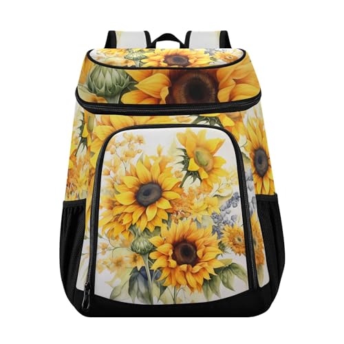 Sunflower Watercolour Cooler Backpack Cooler Insulated Leak Proof Lunch Backpack 36 Cans Waterproof Soft for Men Women Picnic Hiking Camping Beach