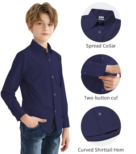 Image of Boys Stretch Long Sleeve Button Down Shirt Wrinkle Free Toddler Dress Shirt