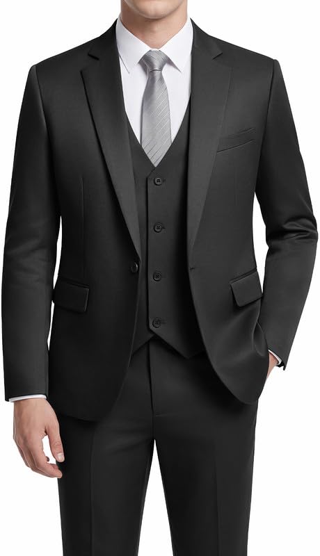 MAGE MALE Mens 3 Piece Suit Slim Fit One Button Business Wedding Formal Blazer Jacket Vest Pants Set