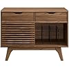 Modway Render Mid-Century Modern Vinyl Record Storage Display Cabinet, 37 Inch, Walnut