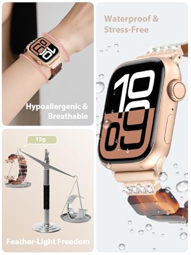 Image of V.R.HOPE Stretchy Resin Apple Watch Band for Series Ultra /10 /9 /8 /7 /SE 38mm 40mm 41mm 42mm Fashion Cute, Lightweight & Flexible, Rectangle Design with iWatch Series 6 /5 /4 /3 /2 /1(Fluorescent White-S)