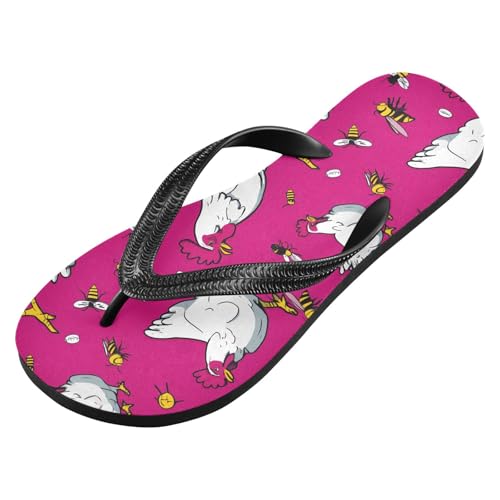 ALAZA White Chicken Flip Flops for Women Fashion Beach Slippers Comfort Mens Flip Flops Non-Slip Rubber Shower Slippers Sandal for Hotel Travel Sport,XS2