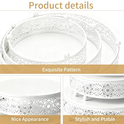 Elegant 3 Pack Metal Cake Stand Set - 8/10/12 Inch Round Display for Weddings, Parties & Events (White) - Image 3