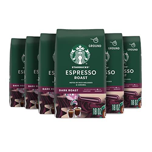 Image of Starbucks Ground Coffee, Dark Roast Hot or Iced Coffee, Espresso Roast, Six 18 oz Bags​