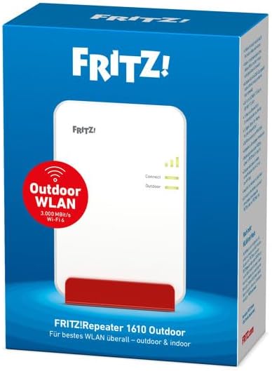 FRITZ! Repeater 1610 Outdoor|Increases the range of the outdoor and indoor WLAN network, Wi-Fi with 6 speeds up to 3000 Mbps | Dust & Splash Proof | PoE | Version