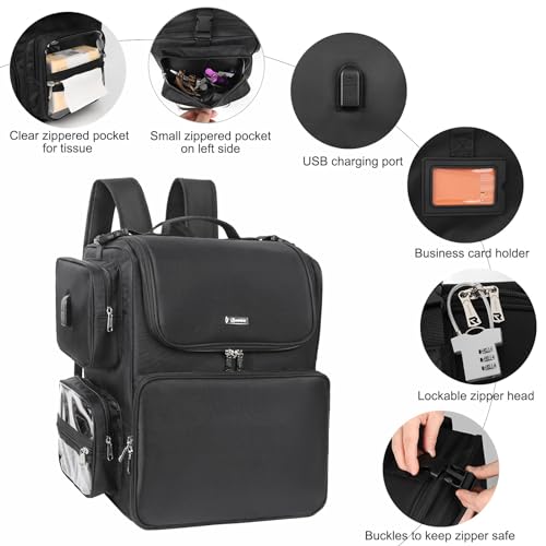 Relavel Hair Tools Travel Bag Hair Stylist Backpack Hairdresser Cosmetology Bag, Heat Insulation Full Layer for Curling Iron, Hair Straightener, Travel Accessories Train Case Barber Organizer, Black