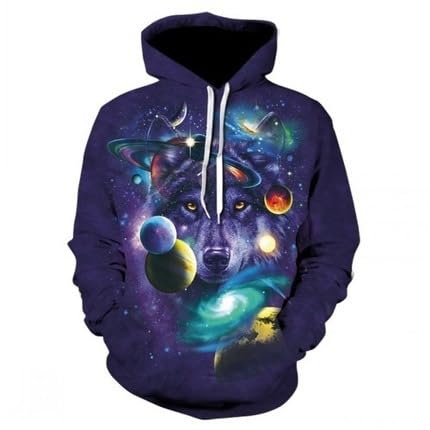 BNMKYTWASJP Sudadera suelta con capucha para hombre con estampado de lobo 3D para correr, A-02, XL