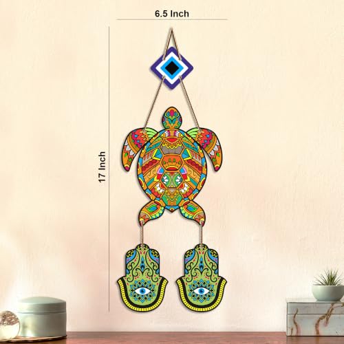 Image of Artvibes Sea Turtle Nazar Battu Wall Hanging for Home Entrance | Evil Eye MDF Decorative Wall Art | Positive Energy Vastu Decor for Living Room | Bedroom | Office & Main Door | Gift Item (WH 8544N)