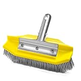 SweepEase® Swimming Pool Brush 10” Pro Series Algae-Zilla Pool Brush, Stainless Steel Bristles, Sticks to Walls and Floor Guaranteed, Yellow, Patented Aquadynamic Design