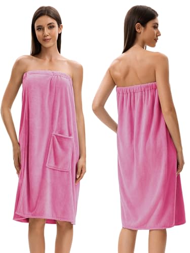 Image of Towel Wrap For Women After Shower,Plush Bath Robe Female,Sauna Spa Wrap Around Towels With Pockets