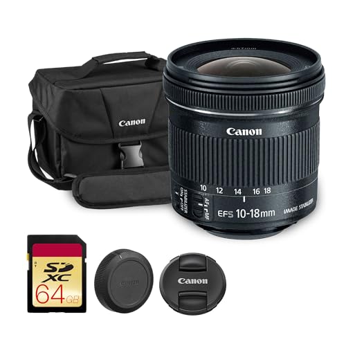 Canon EF-S 10-18mm f/4.5-5.6 is STM Lens | Ultra-Wide Angle Zoom with Image Stabilization & Quiet Autofocus | Great for Travel & Landscape Photography (9519B002) + Shoulder Bag + 64GB Card