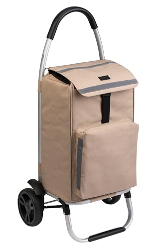 Meister Einkaufstrolley Beige, 54 + 5 L – Klappbarer Einkaufsroller mit großen Reifen & Kühlfach – Abnehmbare, regenfeste Tasche – Mit Aufhängung für Einkaufswagen