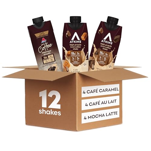 Atkins Coffee Lovers Protein Shake Variety Pack Mocha Latte Caf Caramel and Caf au Lait Flavored Protein Shakes 15g Protein 3g Fiber GLP-1 Friendly 12 Count