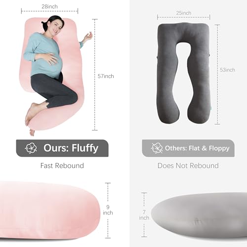 Image of MOON PARK Pregnancy Pillows for Sleeping - U Shaped Full Body Maternity Pillow with Removable Cover - Support for Back, Legs, Belly, Hips - 57 Inch - Pink - Cooling Cover