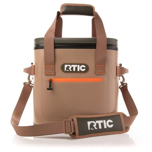 RTIC Ultra-Tough Soft Cooler 20 Can, Insulated Bag Portable Ice Chest Box for Lunch, Beach, Drink, Beverage, Travel, Camping, Picnic, Car, Trips, Floating Cooler Leak-Proof with Zipper, Tan