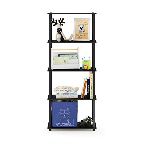 Image of Furinno TURN-N-TUBE Storage Shelves, 5-Tier Book Shelf, Corner Shelf, Toolless Open Shelves, for Organization and Storage, Living Room, Garage, Home Office, Americano