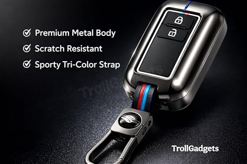 Image of Trollgadgets Premium Metal Car Key Cover for Maruti Suzuki & Toyota Smart Key | Compatible with Baleno, Swift, Dzire, Brezza, Fronx, Grand Vitara, XL6, Ertiga, Celerio, Ignis, Glanza, Hyryder, Rumion