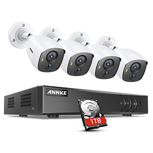 ANNKE S300 8CH H.265+ Security Camera System 5MP Lite DVR with 1TB Hard Drive, 4×1080P PIR CCTV Camera for Outdoor Indoor Use, White Light Alarm, Email Alert with Snapshots, IP67 Weatherproof