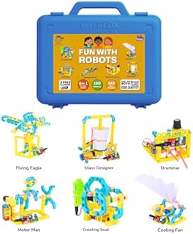 WitBlox Fun with Robots 6in1 Moving Robot Plug Fit Modular Electronics Circuits for Motors & Machines STEM Experiments Birthday Robotics Kits Gift Toys for Boys, Girls & Kids Age 8 9 10 11 12