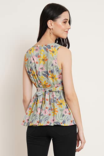 Image of COTLAND Fashions Jaipuri Cotton Sleeveless Printed Peplum Top for Women