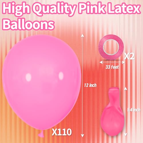 Image of Pink Balloon 110pcs,12 Inch Thickened Latex Party Balloons Helium Bright Color for Birthday Baby Shower Wedding Party Supplies Arch Garland Decoration