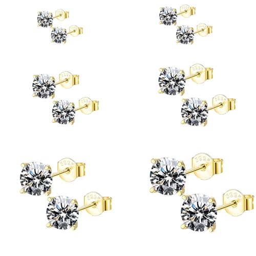 Gli orecchini a lobo in oro con zirconi cubici trasparenti rotondi brillanti 5A+ sono brillanti e brillanti. Orecchino con pietre preziose bianche sono uno stile classico e non passano mai di moda